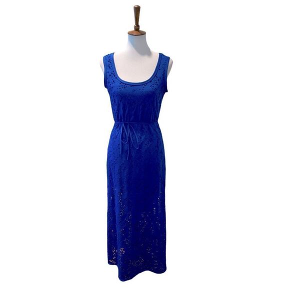 Madison Leigh blue lined eyelit maxi dress medium - Picture 1 of 14